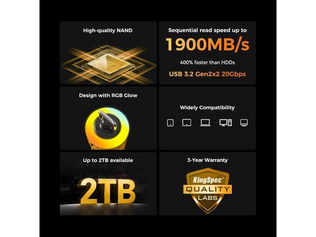 MemoStone 2TB 20Gbps Extreme Portable SSD - Up to 2000MB/s - USB-C, USB 3.2 Gen 2 - RGB External Solid State Drive - ZS301, Yellow