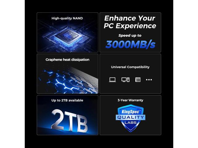 KingSpec M.2 2280 2TB PCIe Gen3 x4, NVMe 1.3 3D NAND Internal Solid State Drive (SSD), up to 3000MB/s
