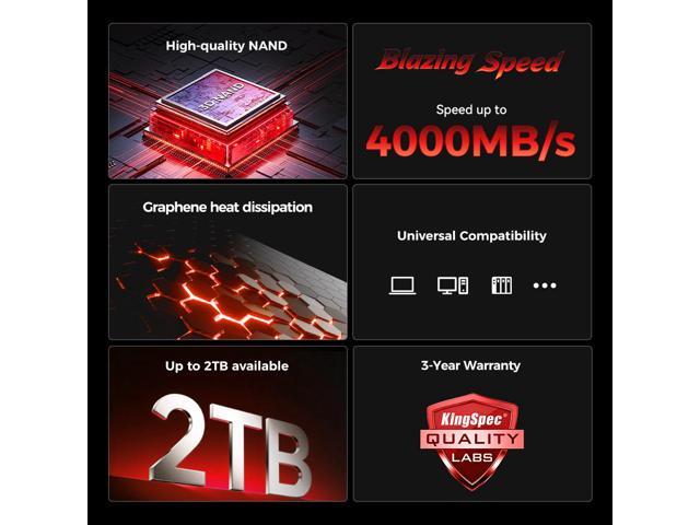 KingSpec M.2 2280 2TB PCIe Gen 4x4 with NVMe 1.4 3D NAND Laptop & Desktop Internal Solid State Drive NVMe SSD R/W up to 4,000/3,700 MB/s XF-L 2TB 2280