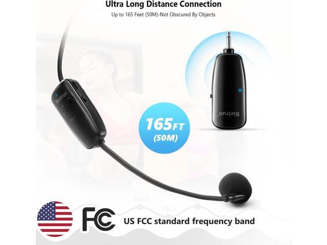 Bietrun Wireless Microphone Headset, UHF Wireless Headset Mic System, 160ft Range,1/8'' and 1/4'' Plug, for Speakers, Voice Amplifier, PA...
