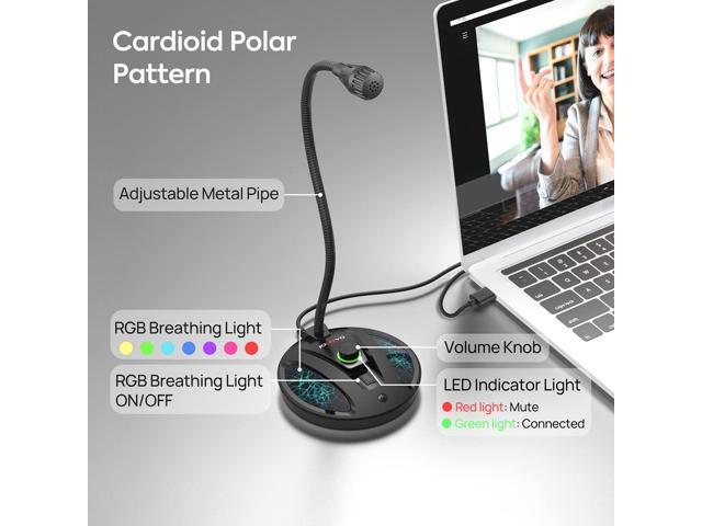 JOUNIVO USB Recording Microphone, Computer PC Podcast Condenser Cardioid Mic with Mute Button & LED Indicator for Laptop, Mac, PS4 - Vocal,...