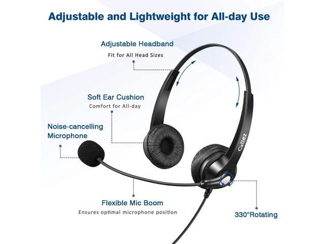 USB Headset with Microphone Noise Cancelling & Audio Controls, Stereo Computer Headphones for Business Skype UC Lync Softphone Call Center Office,...
