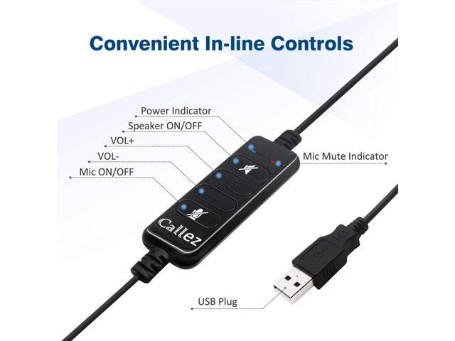 USB Headset with Microphone Noise Cancelling & Audio Controls, Stereo Computer Headphones for Business Skype UC Lync Softphone Call Center Office,...