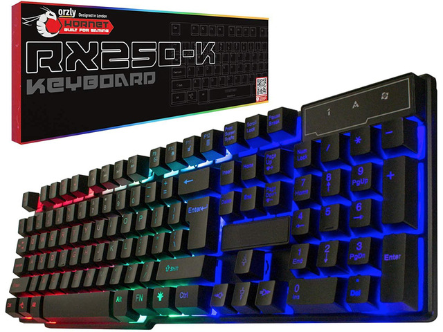 Orzly Gaming Keyboard RGB USB Wired Rainbow Keyboards Designed for PC Gamers, PS4, PS5, Laptop, Xbox, Nintendo Switch, RX-250 Hornet Edition...