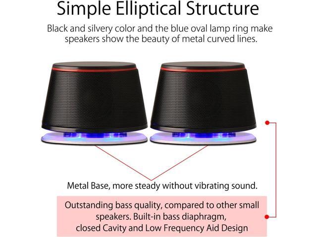 SW102 Computer Speakers, 5Wx2, Deep Bass in Small Body, Stereo 2.0 USB Powered 3.5mm Aux Multimedia Speakers, Built-in Bottom Bass Radiators, PC...
