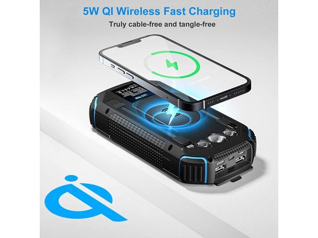 Solar Power Bank 36000mAh,Qi Wireless Charger Built in 3 Cables, Portable Charger Battery Bank with 3 Input 4 Output,Waterproof Battery Pack...