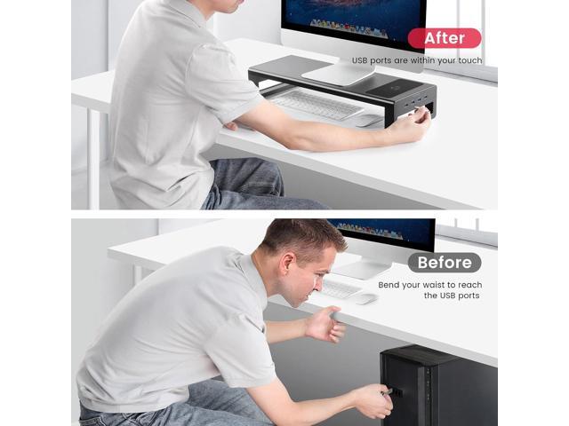 Vaydeer Wireless Charging and USB 3.0 Monitor Stand, Monitor Riser for Desk with Storage, Single Shelf Holder Raiser Organizer for Computer iMac...