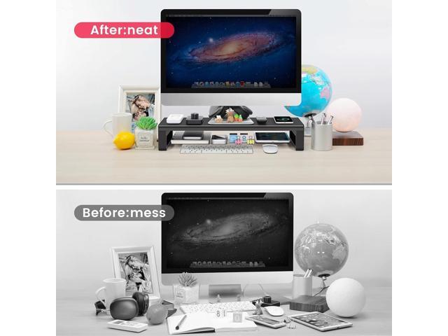 Vaydeer Wireless Charging and USB 3.0 Monitor Stand, Monitor Riser for Desk with Storage, Single Shelf Holder Raiser Organizer for Computer iMac...