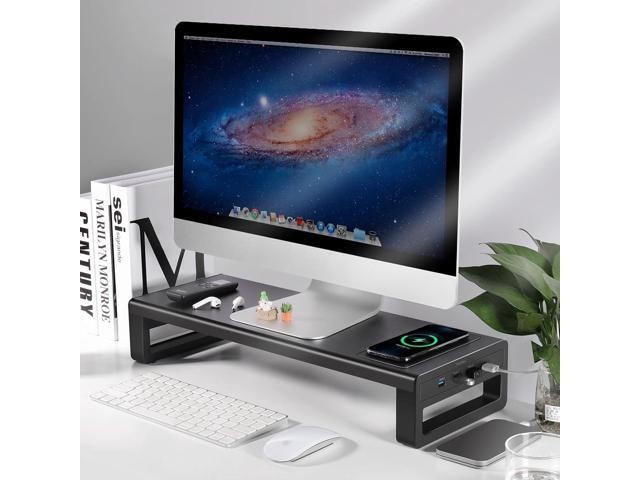Vaydeer Wireless Charging and USB 3.0 Monitor Stand, Monitor Riser for Desk with Storage, Single Shelf Holder Raiser Organizer for Computer iMac...