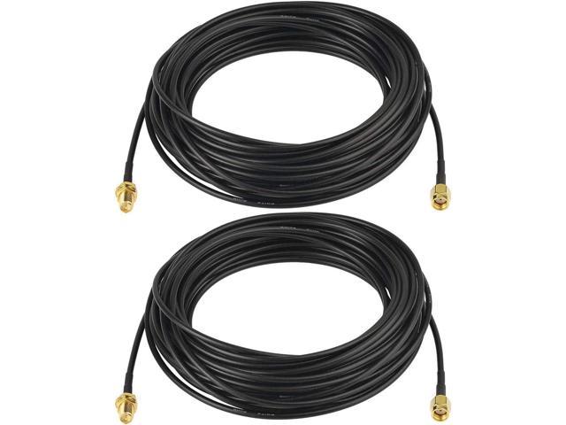 Bingfu WiFi Antenna Extension Cable 2-Pack RP-SMA Male to RP-SMA Female Bulkhead Mount RG174 Cable 30 feet for WiFi Router Security IP Camera.