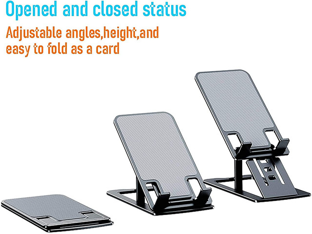 Cell Phone Stand,Bimawen Foldable Aluminum Alloy Ultra Slim Cell Phone Holder for Desk,or Device from 3' to 13' (Grey)