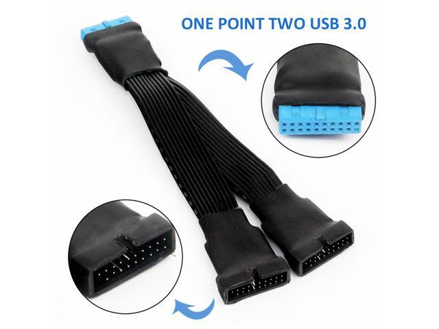 19-pin To USB 3.0 20-pin 1 To 2 Power Splitter Cable 18AWG Extension Cable Cord for Motherboard