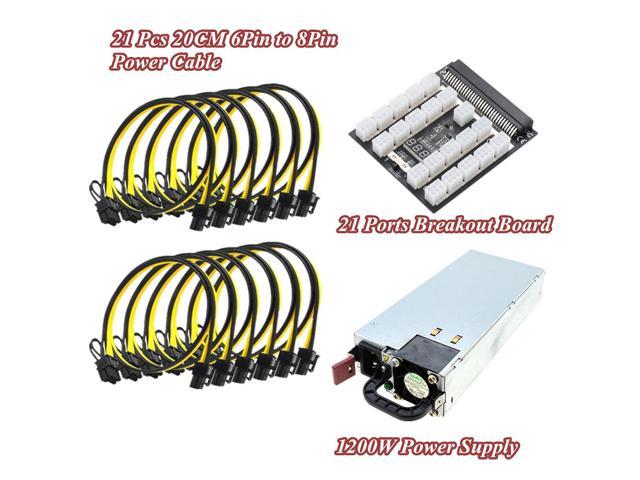 1200W Power Supply and 21 Ports Breakout Board and 20CM 6Pin To 8Pin Power Cable For HP Server Power