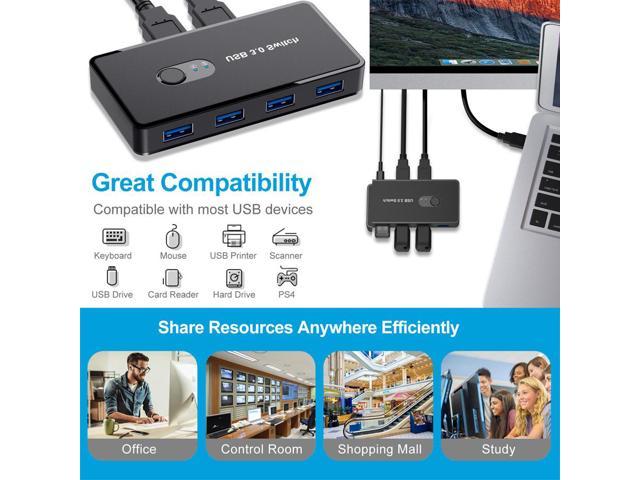 2 Computers Share 4 Devices USB 3.0 Switch For PC Printer U-Disk Mouse Keyboard