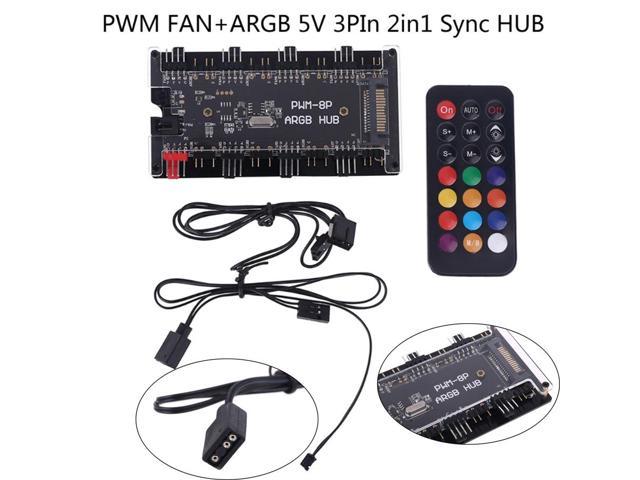 PWM FAN+ARGB LED 2in1 Hub Wireless Controller 1 To 8 Multi Way Splitter 5V 3PIN Fan Adapter