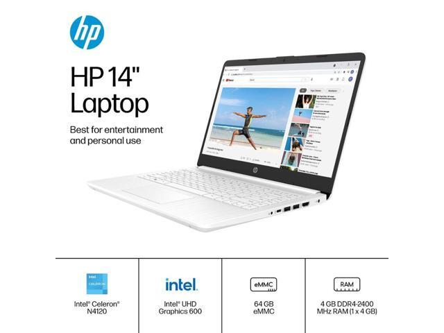 HP Stream 14' HD Laptop, Intel Celeron N4120 Processor, 4GB RAM,64GB eMMC,Windows 11 S Mode,Snowflake White