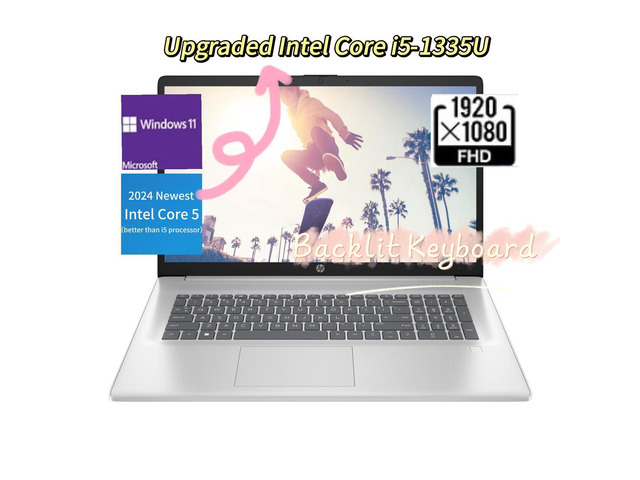 HP 2024 Newest 17.3 FHD Laptop,Intel Core 5 120U (>i5 13th processor),Wi-Fi 6 an