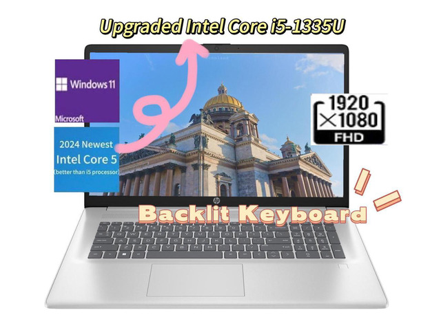 HP 2024 Newest i5 Laptop,Intel Core 5 120U (better than i5 processor),17.3 FHD Display,Wi-Fi 6 and Bluetooth 5.3,32 GB RAM,2 TB SSD,Win 11 Home,Silver