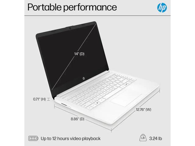 HP 14' Laptop, Intel Celeron N4500,8GB RAM,64GB eMMC,Windows 11 Home, White