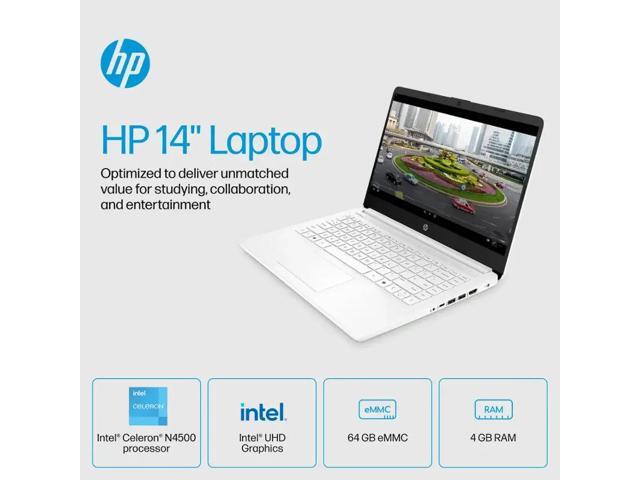 HP 14 Chromebook Laptop - Intel Celeron N4500 - 16GB RAM,64GB eMMC - Win 11 Pro - White