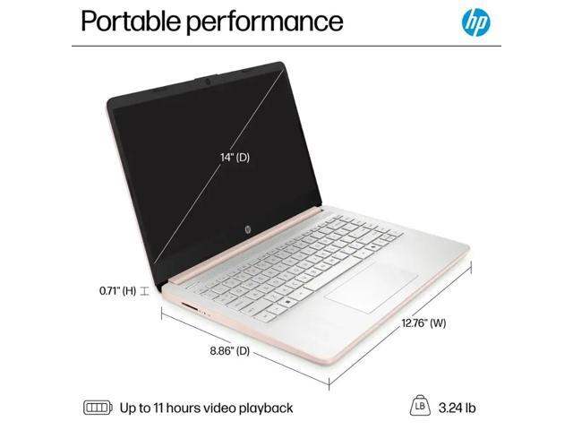 HP 14 HD Laptop - Intel N150 Processor - 8GB RAM,256GB SSD - Win 11 Pro - Pale Rose Gold