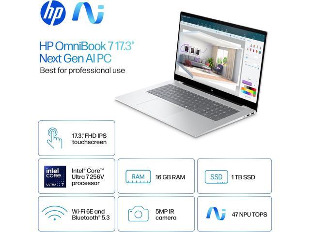 HP OmniBook 7 AI Copilot Laptop,17.3 FHD Touchscreen,Intel Core 7 256V Processor,16GB DDR5 RAM,1 TB SSD,Win 11 Pro