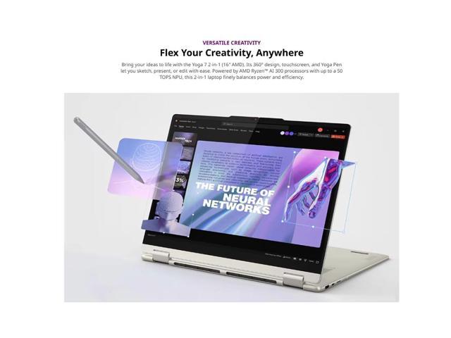 Lenovo Yoga 7 2-in-1 AI Copilot Laptop,16' WUXGA Touch Display,AMD Ryzen AI 5 340 Processor,16GB DDR5 RAM,512GB SSD,Win 11 Pro