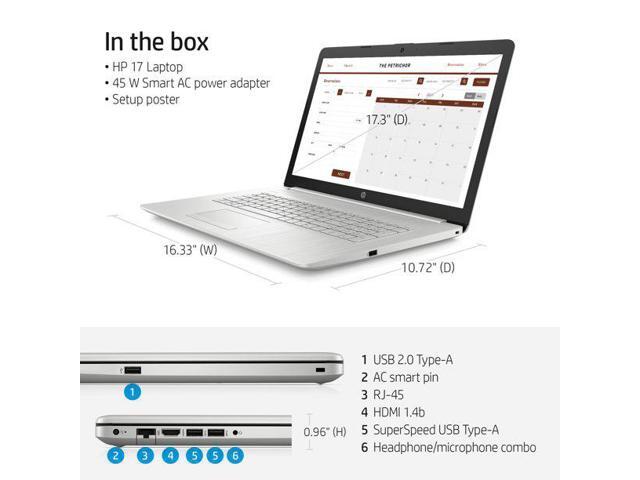 HP 17.3' FHD, Intel Iris Xe Graphics, Intel Core i5-1135G7, 8GB RAM, 512GB SSD, Natural Silver, Windows 11 Home,