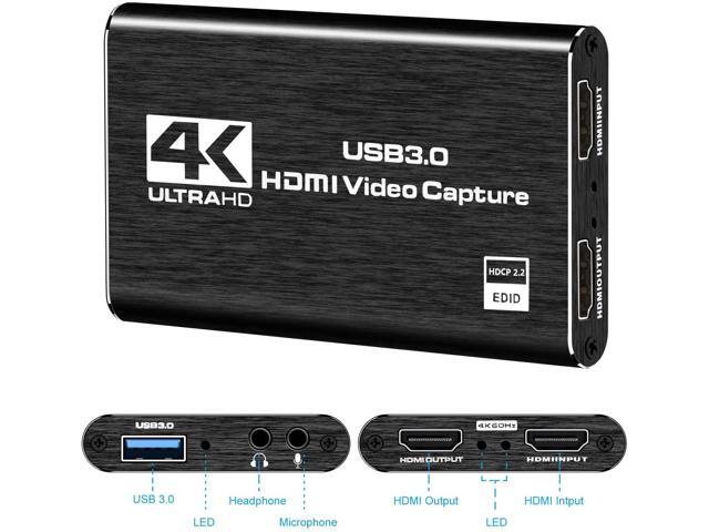 4K Audio Video Capture Card, USB 3.0 HDMI Video Capture Device, Full HD 1080P for Game Recording, Live Streaming Broadcasting