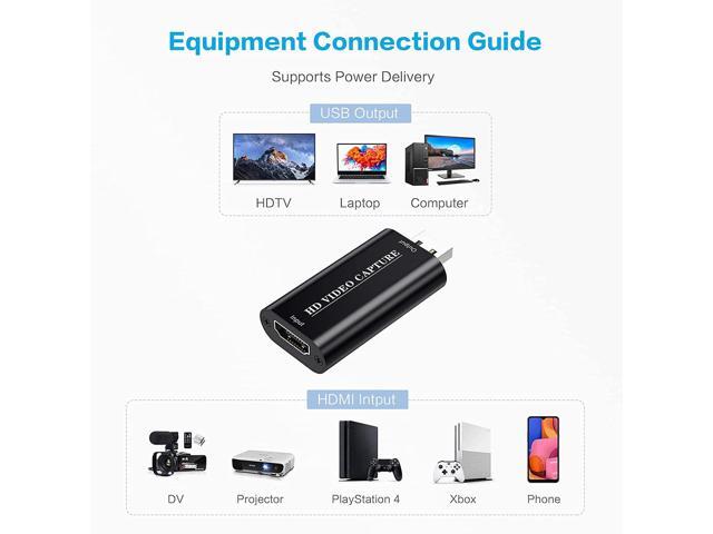 HDMI to USB Video Capture Card, HDMI to USB 1080p USB2.0, Record Directly to Computer for Gaming, Streaming, Teaching, Video Conference or Live...