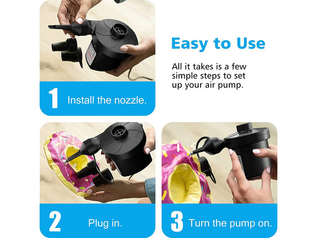 Rybozen electric Air Pump for Inflatables, Portable Quick-Fill Air Pump with 3 Nozzles, Inflator & Deflator Pumps for Outdoor Camping, Air Mattress...