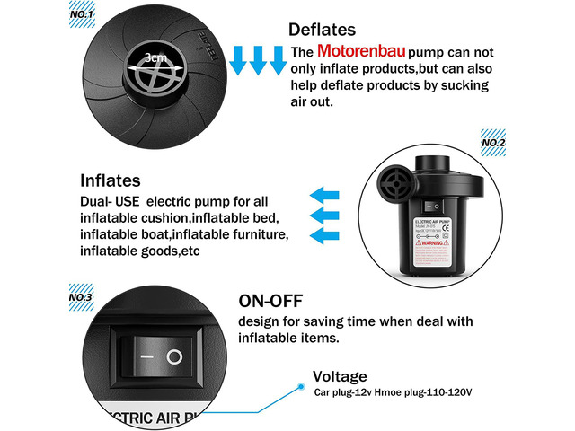 Rybozen electric Air Pump for Inflatables, Portable Quick-Fill Air Pump with 3 Nozzles, Inflator & Deflator Pumps for Outdoor Camping, Air Mattress...