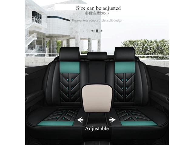 Acaigel Full Set Car Seat Cover Front+Rear Protector Black & Green Leather US