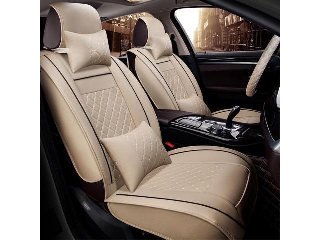 Acaigel Beige Pu Leather Full Set Car Seat Cover Protector w/ Pillows US Stock