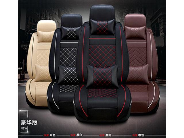 Paiying Beige Pu Leather Full Set Car Seat Cover Protector w/ Pillows US Stock