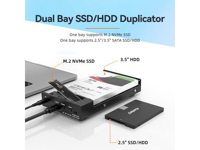 MAIWO M.2 NVMe Enclosure + 3.5/2.5 Inch SATA Hard Drive Enclosure, Dual Bay HDD SSD Duplicator for M.2 & 3.5/2.5 Inch SATA Drive, Max 10Gbps...
