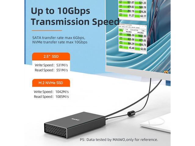 MAIWO M.2 NVMe Enclosure + 3.5/2.5 Inch SATA Hard Drive Enclosure, Dual Bay HDD SSD Duplicator for M.2 & 3.5/2.5 Inch SATA Drive, Max 10Gbps...