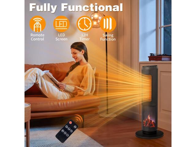 ZOKOP 25' Tower Space Heater with 3D Flame, 1500W Portable Electric Heater with Thermostat, 60° Oscillation, Timer, Remote Control, for Indoor...