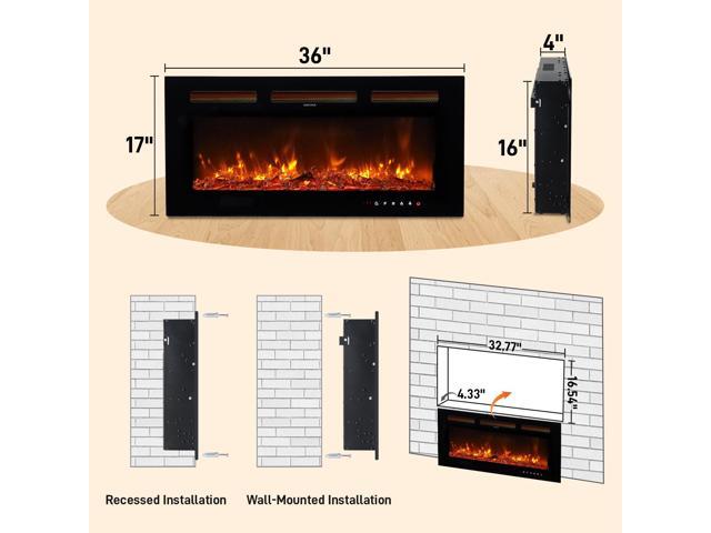 ZOKOP 36' Smart WiFi Electric Fireplace, 1500W Wall Recessed/Mounted, Freestanding Fireplace Heater with Remote Control, 12 Color Adjustable...
