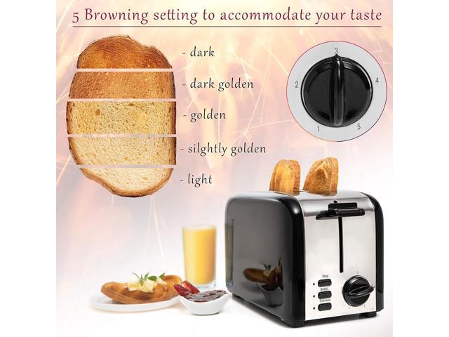 Moss & Stone 2 Slice Toaster, 1.5in Extra-Wide Slot Toaster For Bagel & Defrost with 5 Shade Settings, Bread Toaster 2 Slice With Removable Crumb...