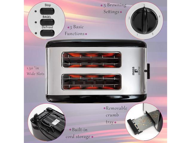 Moss & Stone 2 Slice Toaster, 1.5in Extra-Wide Slot Toaster For Bagel & Defrost with 5 Shade Settings, Bread Toaster 2 Slice With Removable Crumb...