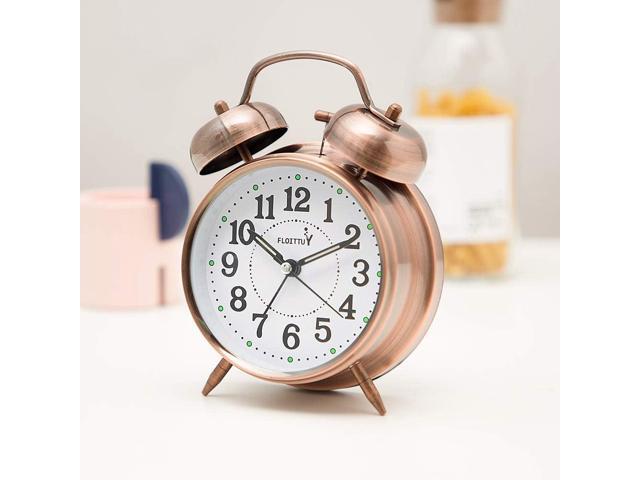 {Loud Alarm for Deep Sleepers) 4'' Twin Bell Alarm Clock with Backlight for Bedroom and Home Decoration(Red-Brown)