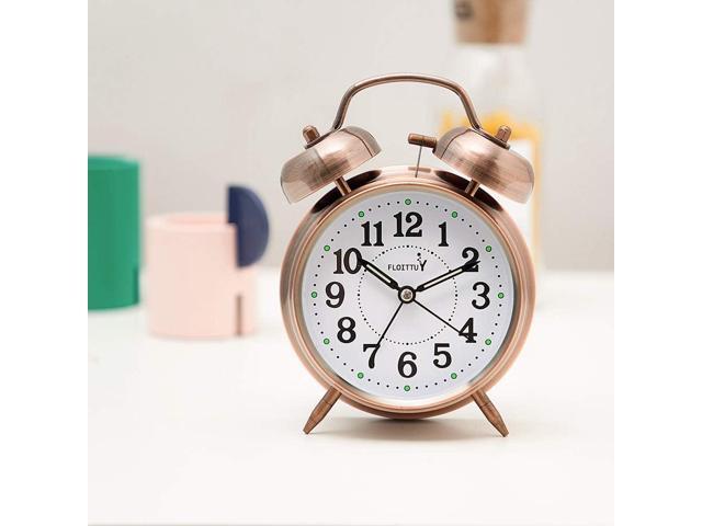 {Loud Alarm for Deep Sleepers) 4'' Twin Bell Alarm Clock with Backlight for Bedroom and Home Decoration(Red-Brown)