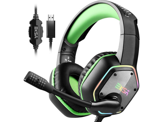 EKSA E1000 Gaming Headset, Computer Headphones with Noise Canceling Mic & RGB Light, Compatible with PC, PS4, PS5, Laptop