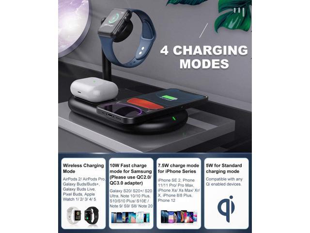 3 in 1 Wireless Charger Qi Fast Charging Station Dock Stand fit iPhone 13/12 Pro Max 12mini/11/11Pro/SE/X/XR/8, iWatch 6/5/4/3/2, Airpods Pro/2/1,...