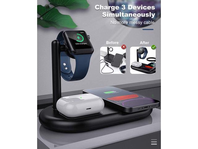 3 in 1 Wireless Charger Qi Fast Charging Station Dock Stand fit iPhone 13/12 Pro Max 12mini/11/11Pro/SE/X/XR/8, iWatch 6/5/4/3/2, Airpods Pro/2/1,...