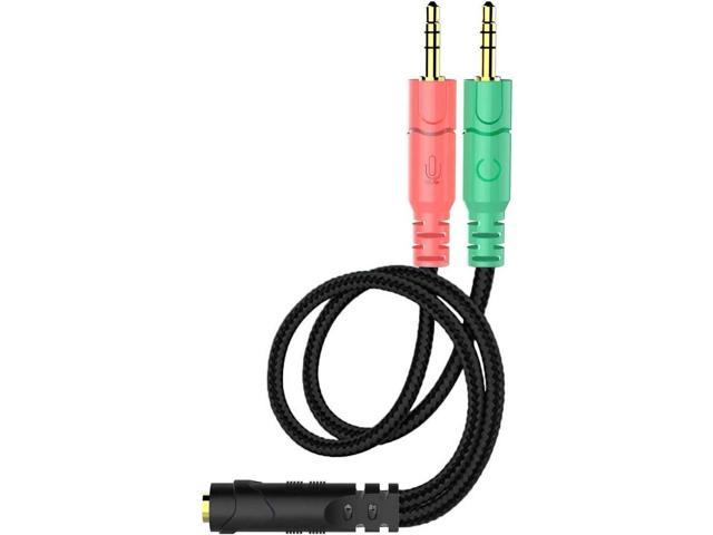 Headset Splitter Cable for PC 3.5mm Jack Headphones Adapter Convertors for PC 3.5mm Female with Headphone/Microphone Transform to 2 Dual 3.5mm Male.