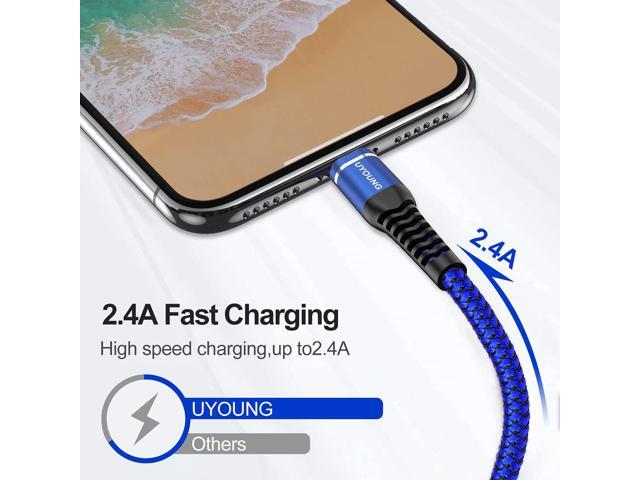 Lightning Cable 10 ft 3Pack Blue Long iPhone Charger Cord 10 Foot Nylon Braided Power Charging Cord Compatible with iPhone 13/12/11/X/XS/XR/XS...