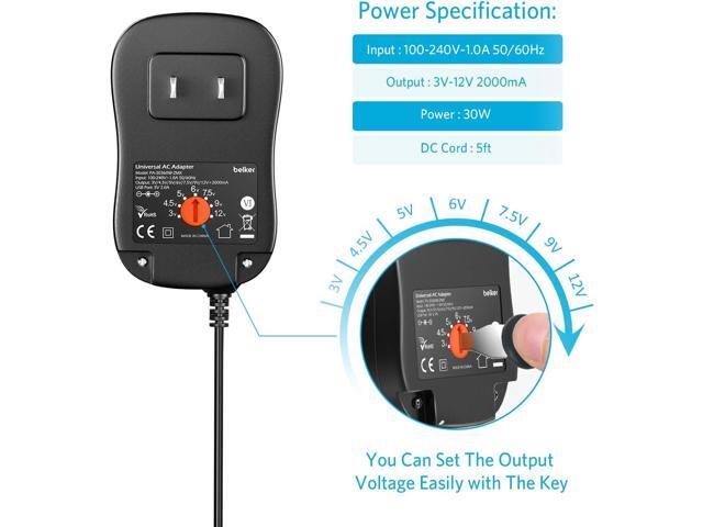 Belker 30W Universal 3V 4.5V 5V 6V 7.5V 9V 12V AC DC Adapter Power Supply for LED Light Strip Router Speaker Smart Phone Tablet CCTV IP Camera TV...