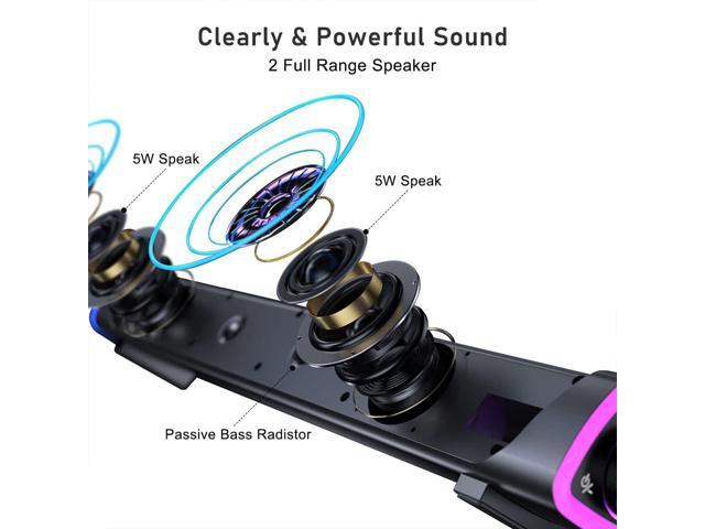 SOULION R30 Computer Speakers, USB Powered 3.5mm AUX Small PC Speakers, Colorful LED Lights with Switch Button, Surround Sound Portable Computer...